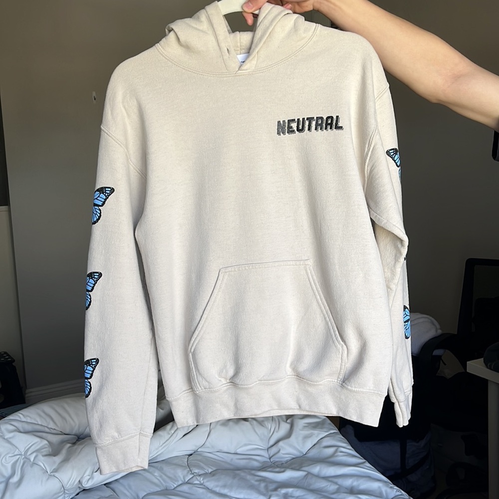 Cream Hoodie - Cream Hoodie with Butterflies